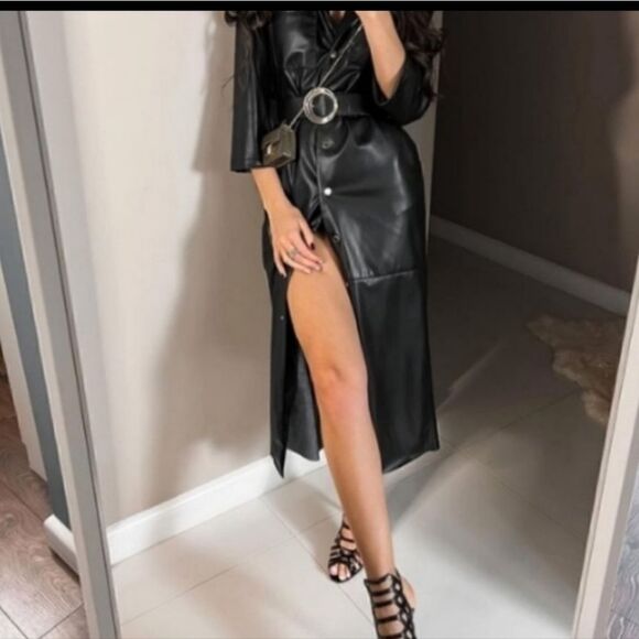 NWT Zara Faux leather shirt dress - Picture 9 of 12